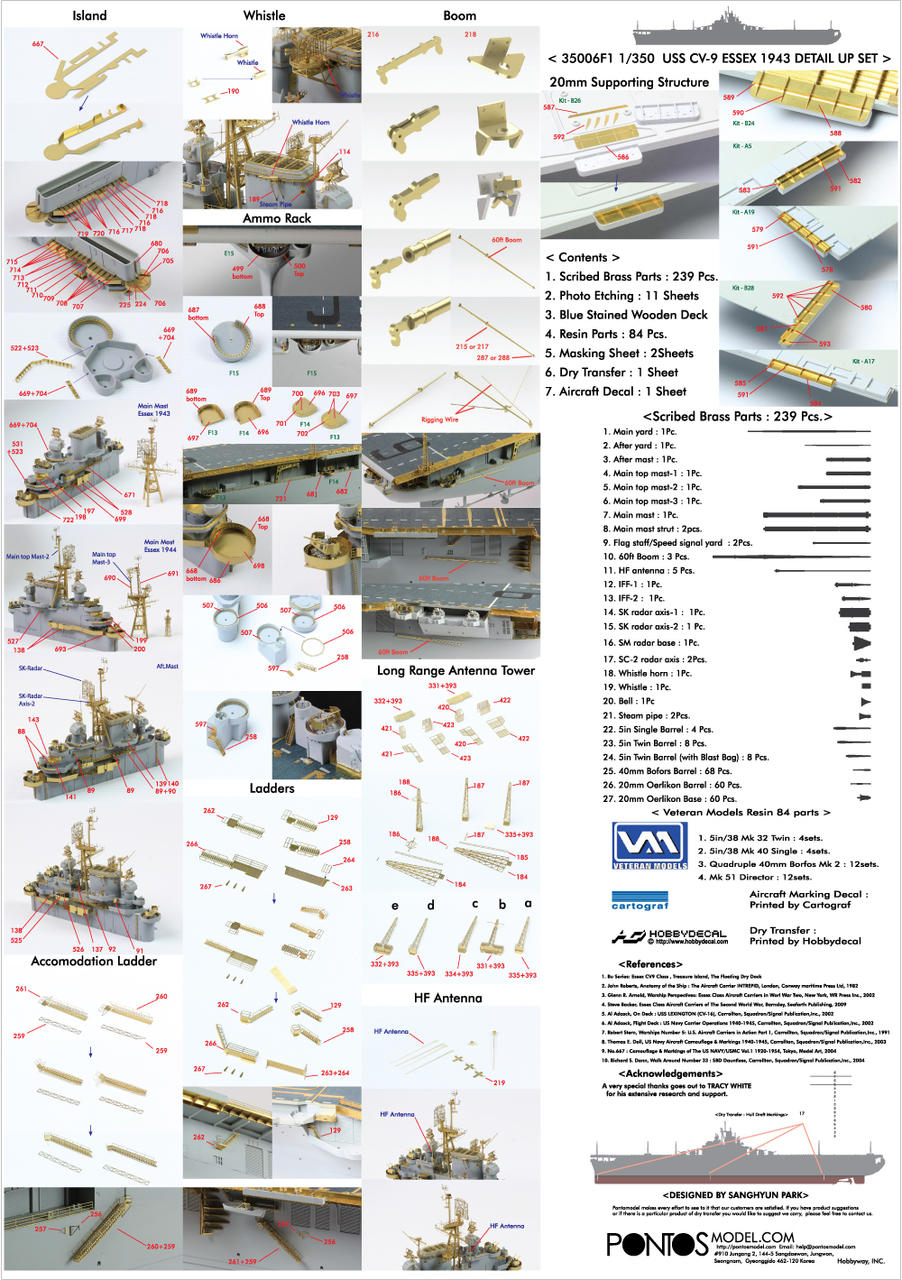 1/350 Pontos Model USS CV-9 Essex 1943 Detail up set - Squadron.com
