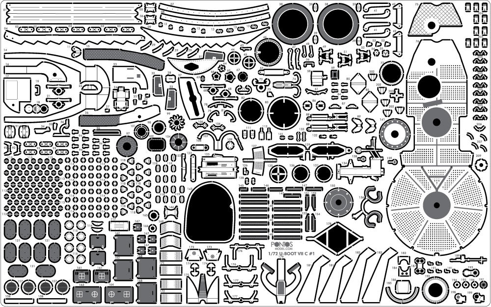 1/72 Pontos Model U-Boot Type VII C Submarine Detail up set
