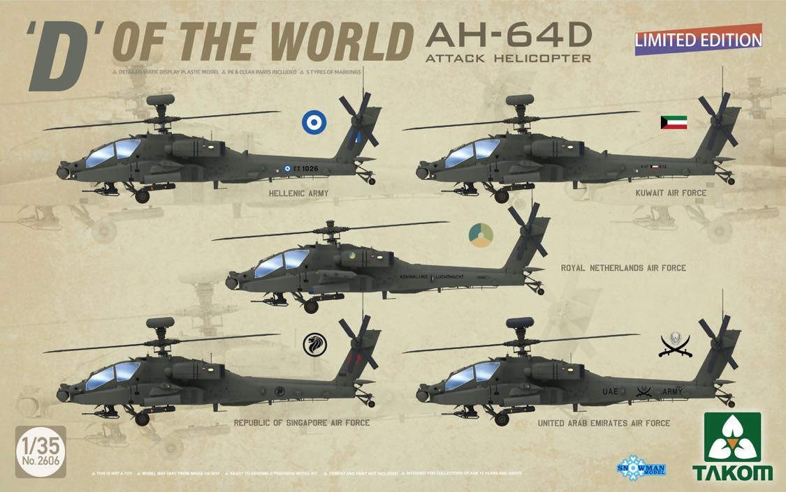 1/35 Takom AH-64D D of the Worlds Attack Helicopter (5 Different Markings)