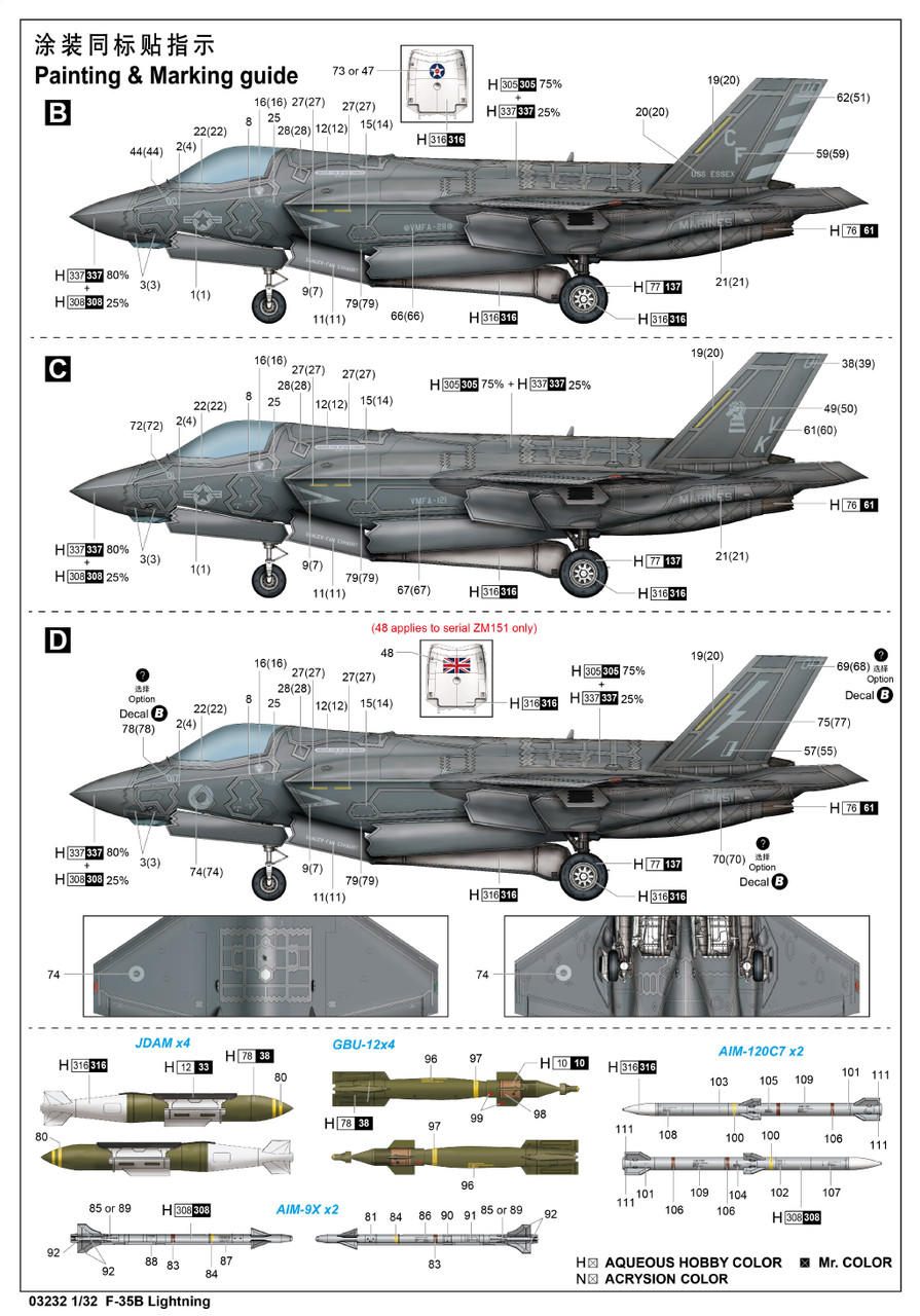 1/32 Trumpeter F-35B Lightning II Plastic Model Kit - Squadron.com