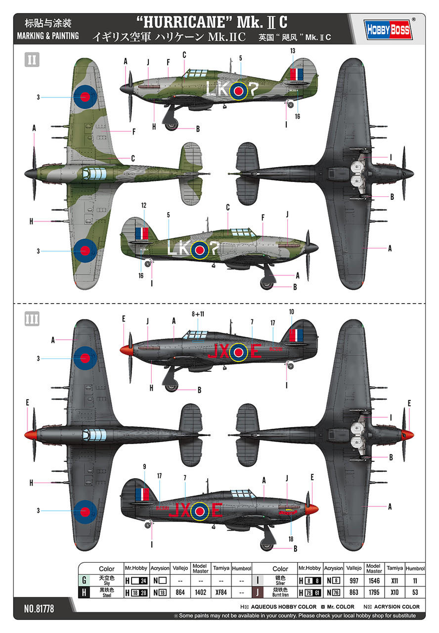 1/48 Hobby Boss Hurricane Mk.IIc Plastic Model Kit - Squadron.com