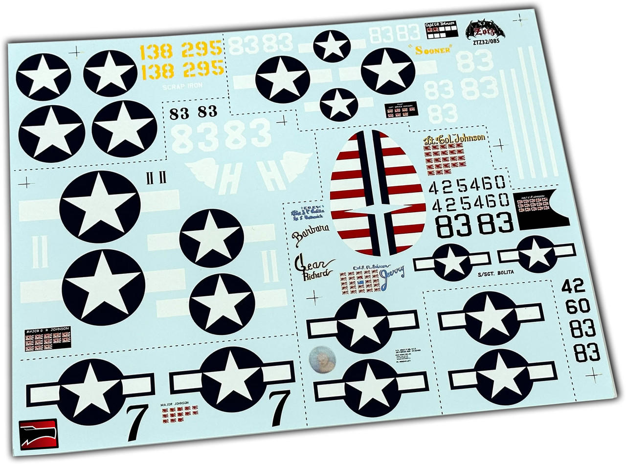 1/32 Zotz Decals P-38 / P-47 / P-40 Gerald Jerry Johnson Set