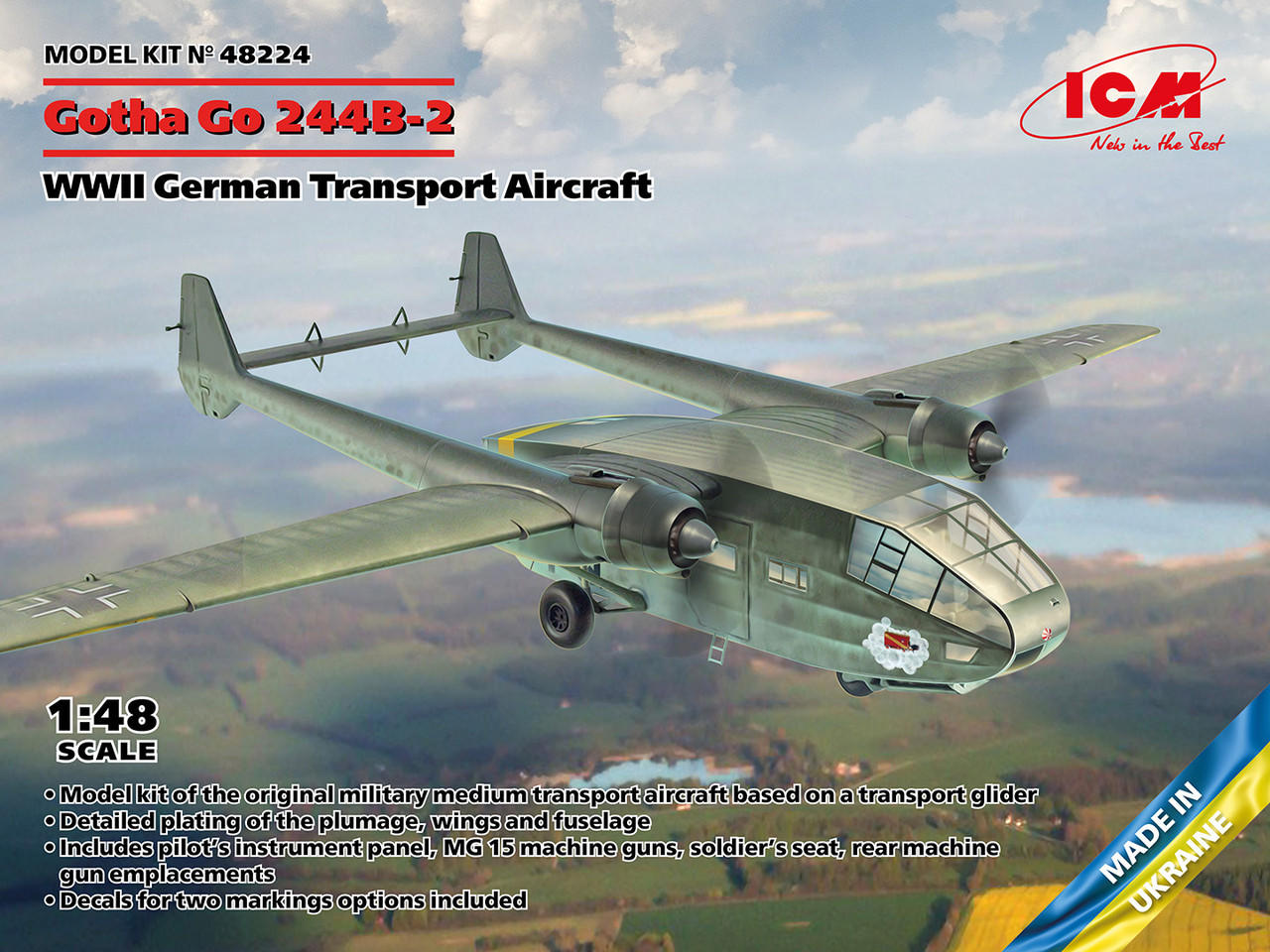 東京2020 Go Aircraft Miniature 1/48 ICM Gotha Go 244B-2 WWII German Transport Aircraft Plastic