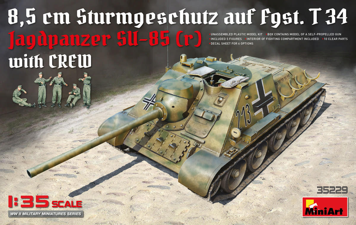 MiniArt SU-85 自走砲 1:35 1/35 Miniart Jagdpanzer SU-85 ( r ) w/Crew - Squadron.com