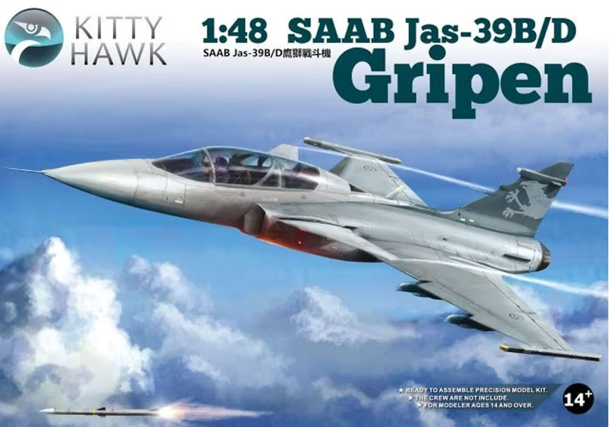【入手困難】1:48 SAAB Jas-39B/D Gripen 1/48 Kitty Hawk Jas-39B/D Gripen Plastic Model Kit - Squadron.com