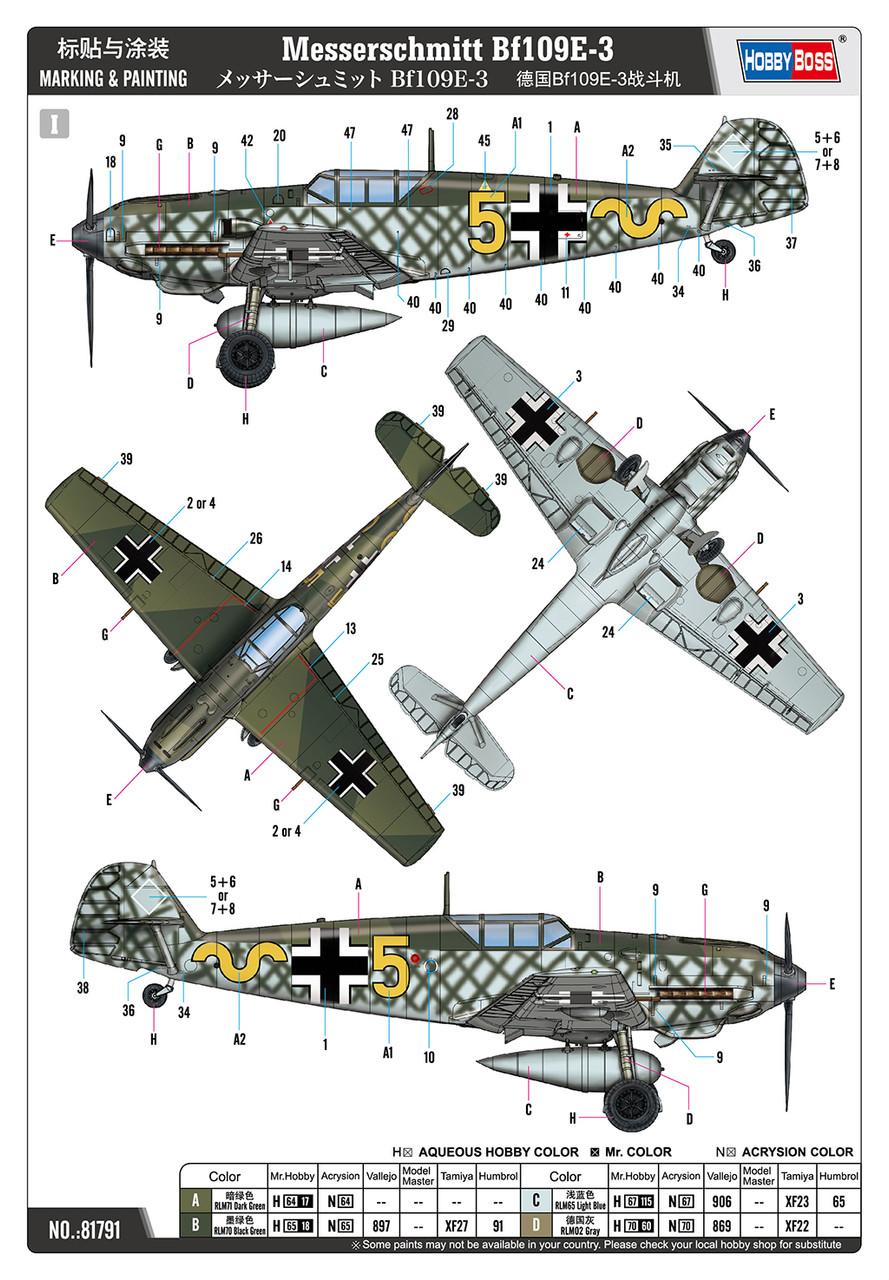 1/48 Hobbyboss Messerschmitt Bf109E-3 Plastic Model Kit