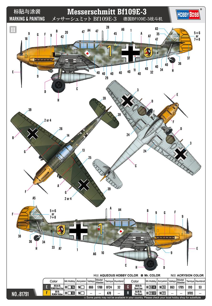 1/48 Hobbyboss Messerschmitt Bf109E-3 Plastic Model Kit
