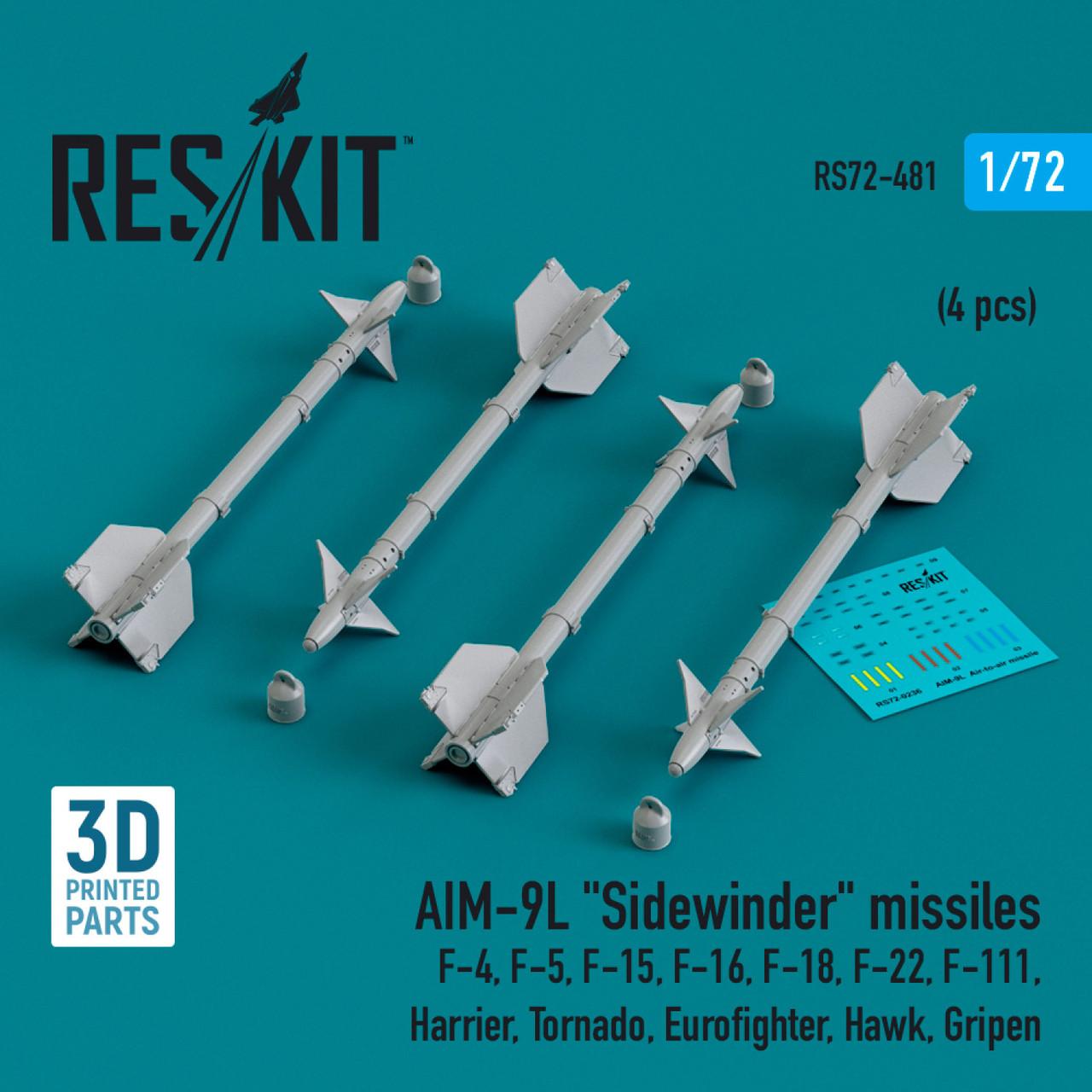 シズキョウ　U.S. ARMY ロケットMX プラモデル 1/72 Reskit AIM-9L Sidewinder missiles (4 pcs) (3D Printed) (1/72
