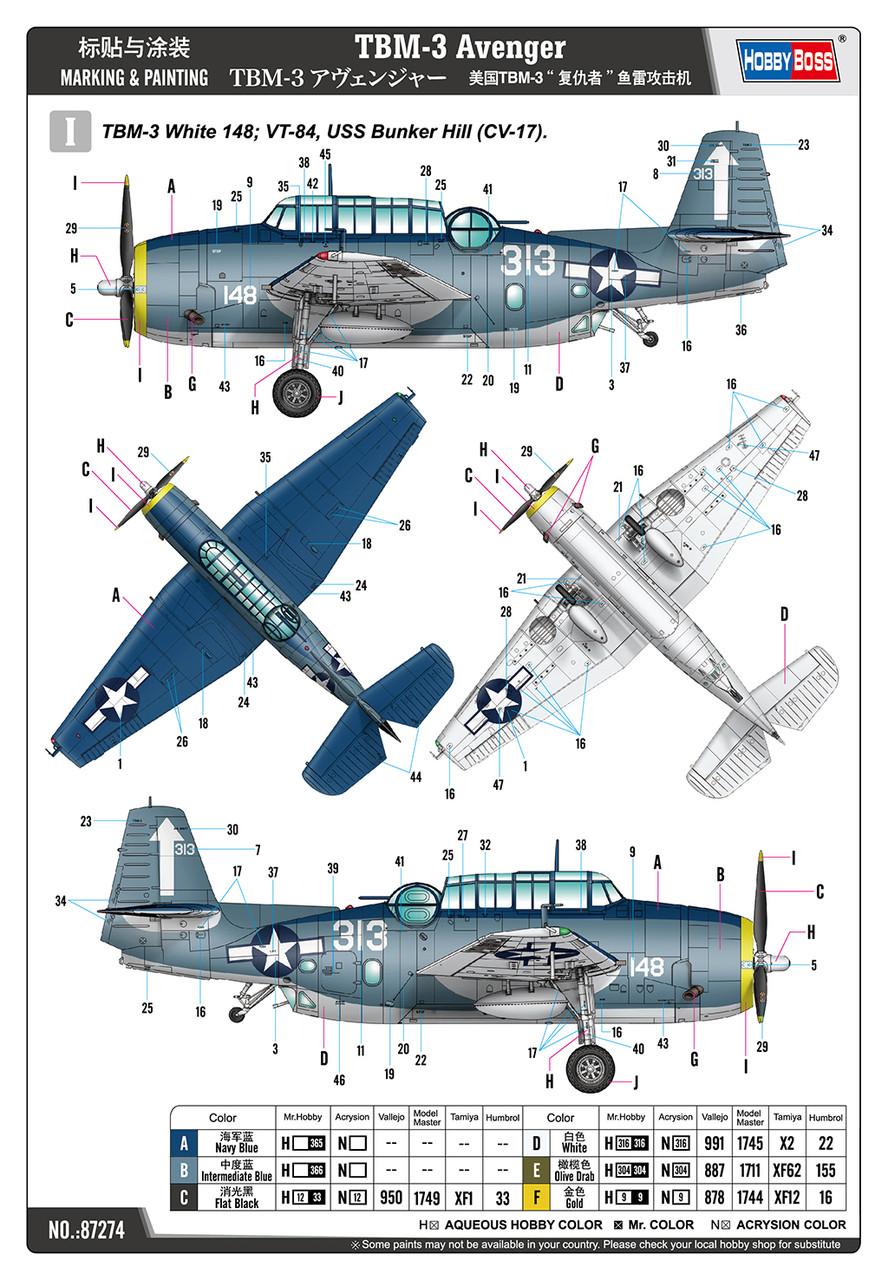 1/72 Hobby Boss TBM-3 Avenger Plastic Model Kit - Squadron.com