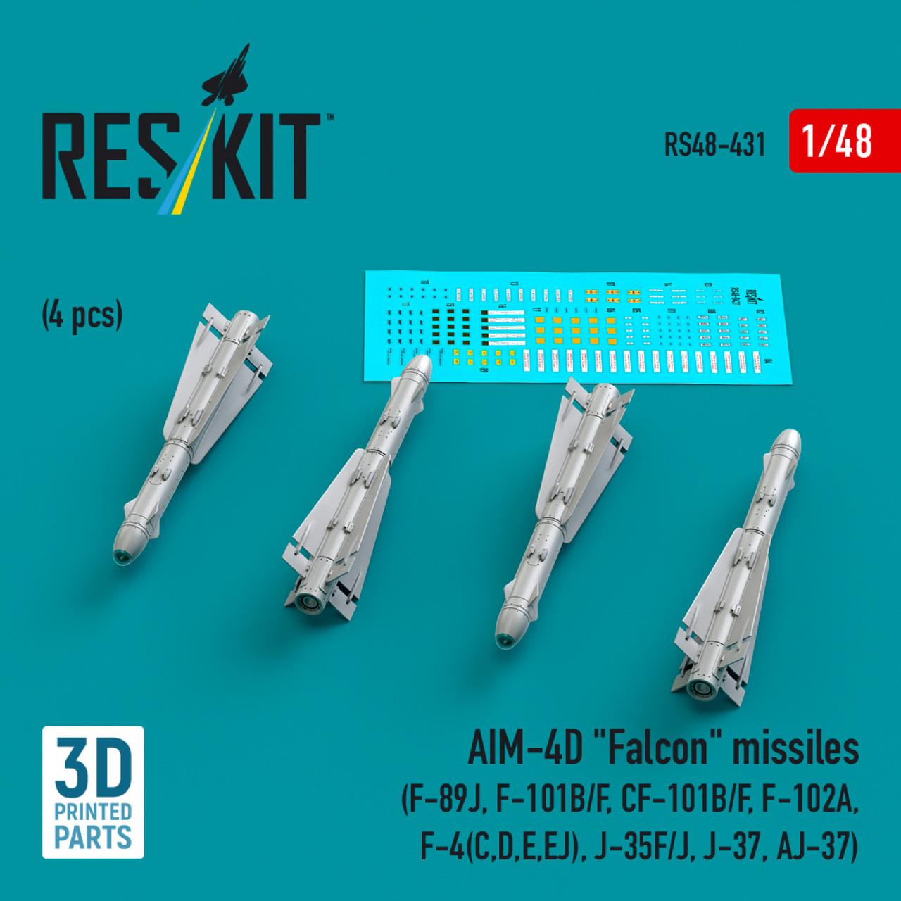 1/48 Reskit AIM-4D Falcon missiles (4 pcs) (RS48-0431) - Squadron.com