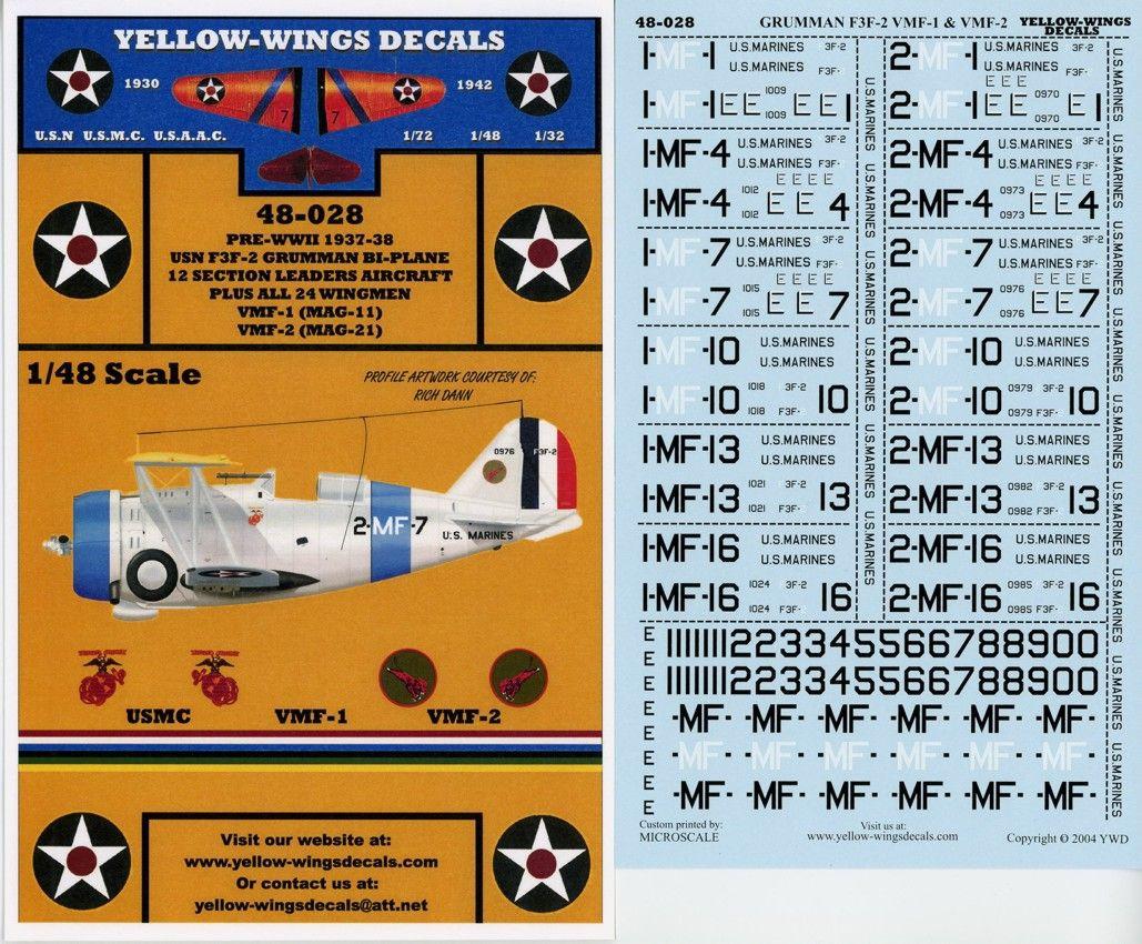 2Sylla/South East Soldier ⑭ VMF プロデュース！ 1/48 Yellow Wings Decals USMC F3F-2 Bi-Plane VMF-1 & VMF-2
