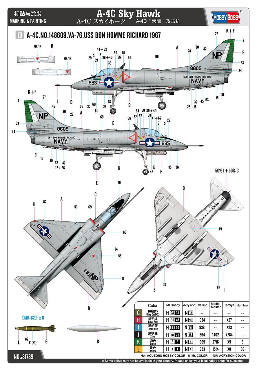 ホビークラフトカナダ HC1434 1/48 A-4C スカイホーク 1/48 Hobby Boss A-4C Sky Hawk Plastic Model Kit - Squadron.com