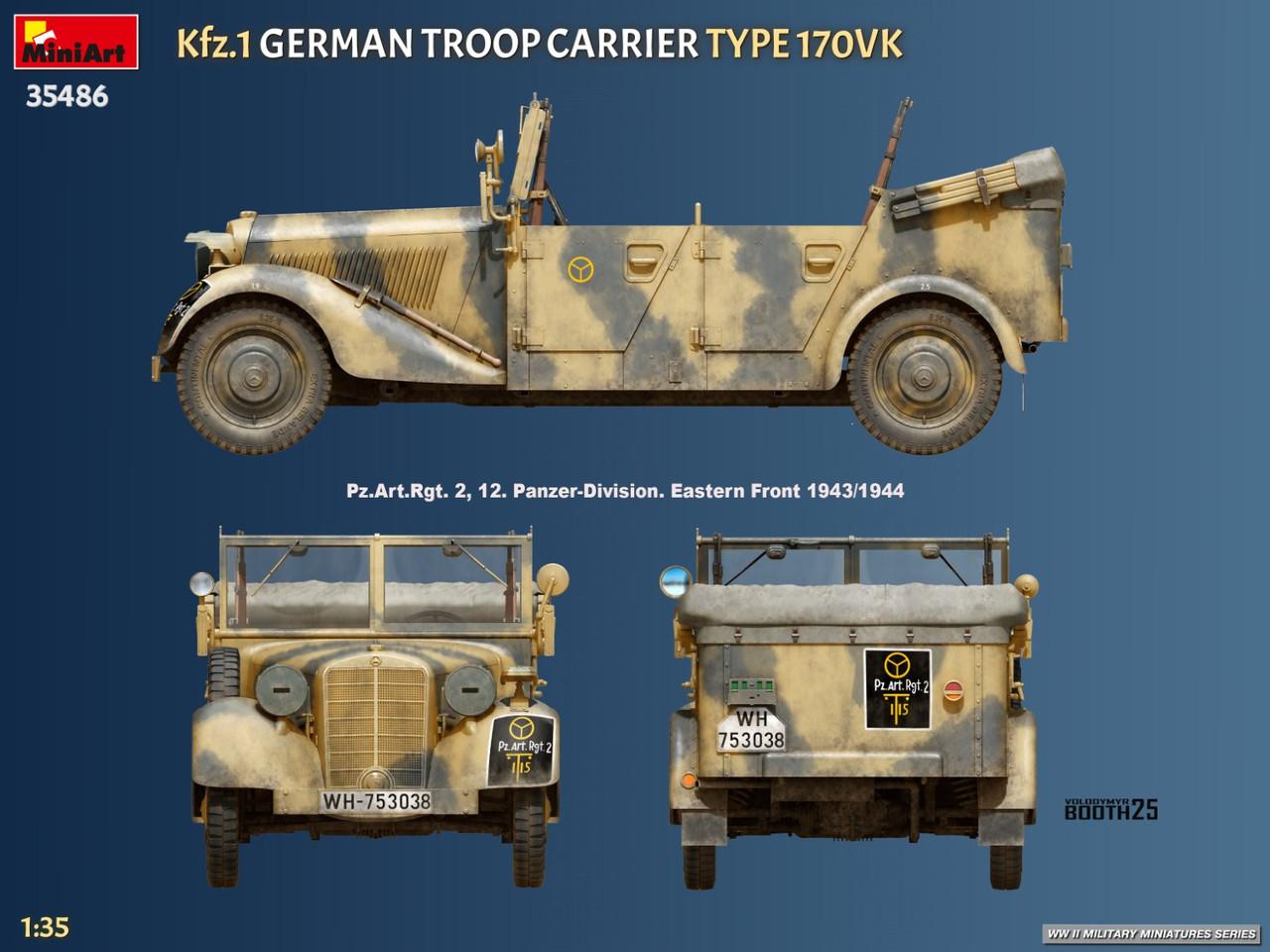 1/35 Miniart Kfz.1 German Troop Carrier Type 170VK Plastic Model