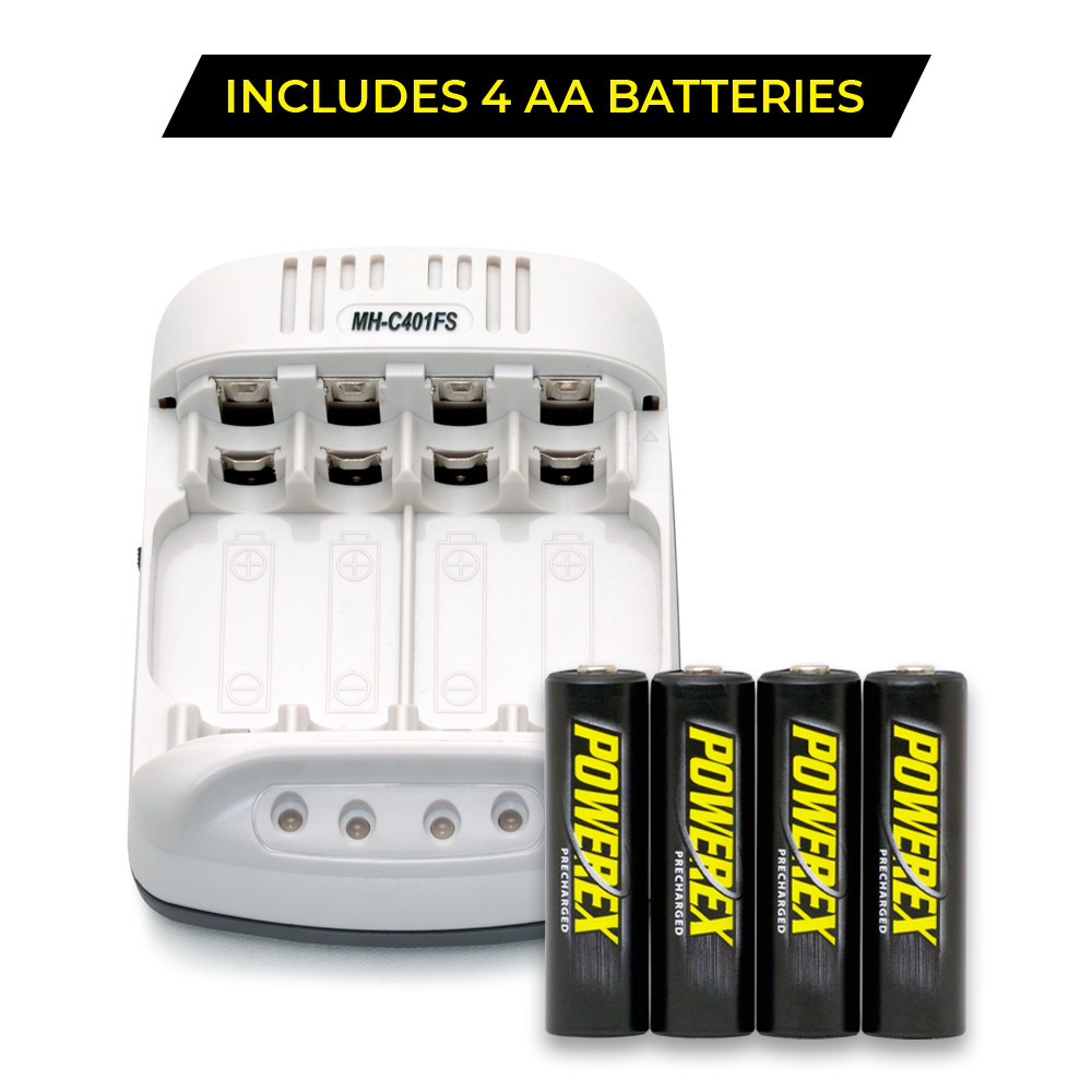 MH-C401FS Charger with 4 Powerex Precharged AA Batteries Combo