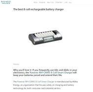 Powerex MH-C800S 8-Cell Smart Charger named "Best 8-cell battery charger" by Business Insider