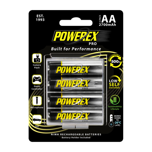 Powerex PRO AA Rechargeable NiMH Batteries (1.2V, 2700mAh) - 4-Pack (2nd Gen)