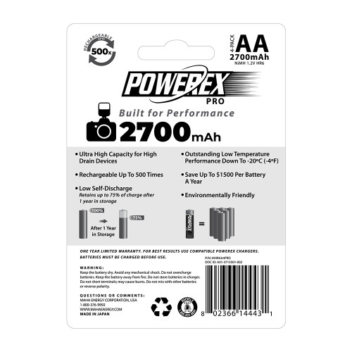 Pack PRO20 20 x Pilas recargables AA Powerex PRO 2700 mAh