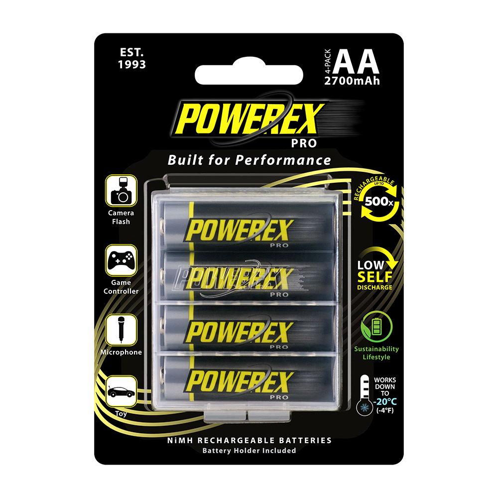 4 piles rechargeables AA POWEREX PRECHARGED 2600mAh + étui