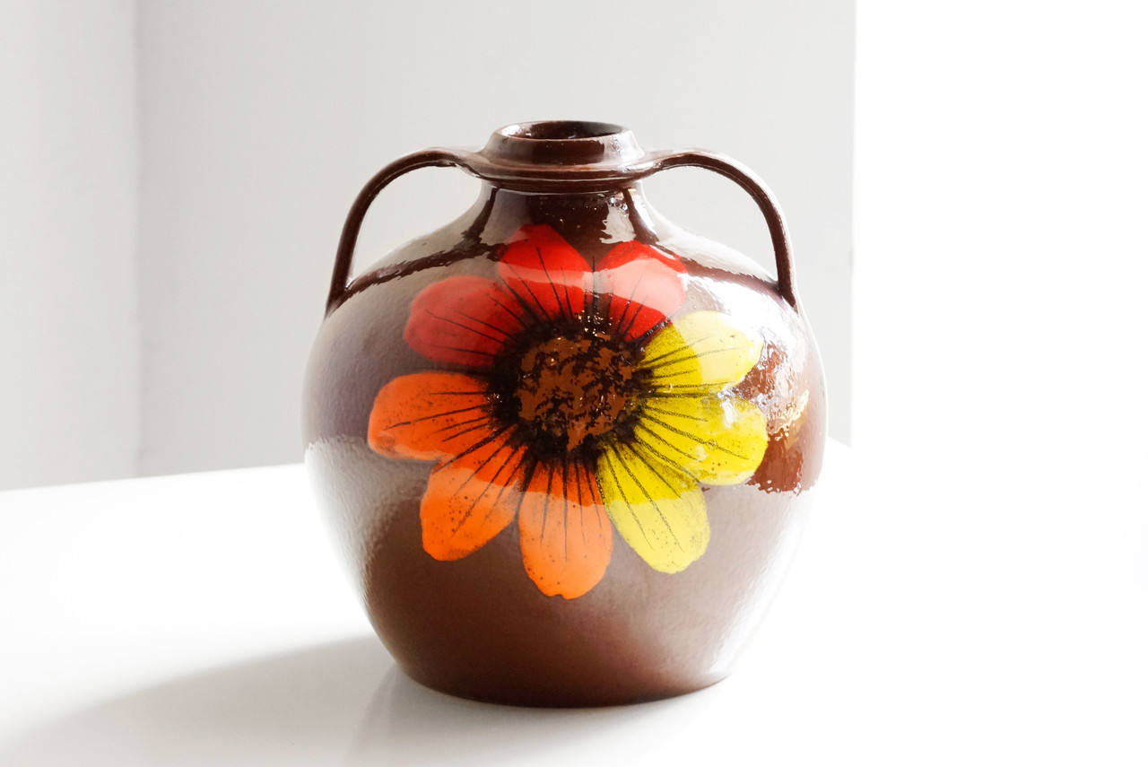 SOLD Vintage Flower Power Ceramic Jug Vase, Large Rehab Vintage