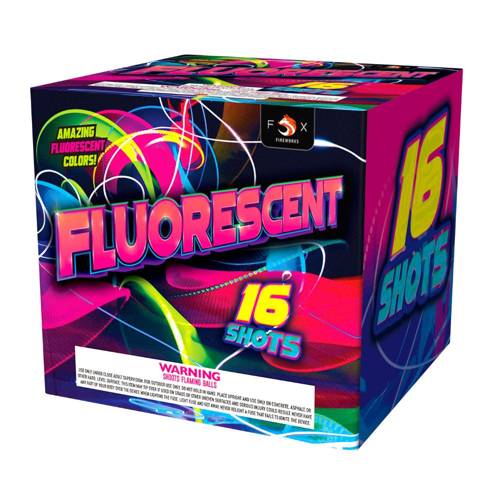 Fluorescent 16 Shot 500 Gram Cake Fox Brand Fireworks fluorescent-16-shot-500-gram-cake-fox-brand-fireworks