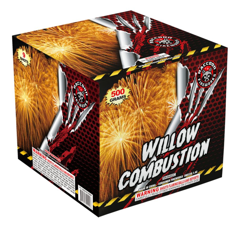 Willow Combustion 9 shot 500 Gam Cake - Raccoon Brand Fireworks