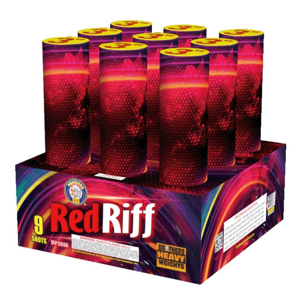 Red Riff 9 shot 500 Gram Cake - Brothers Pyrotechnics Brand Fireworks