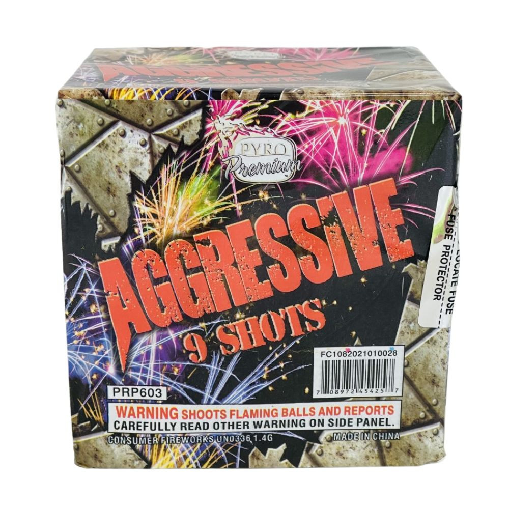 Aggressive 9 shot 200 Gram Cake - Pyro Premium Brand Fireworks