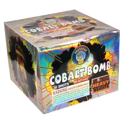 A metallic square 500 gram firework with an holographic explosion on the front