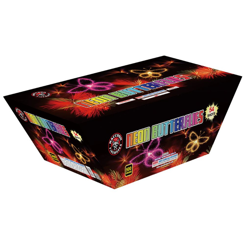 Neon Butterflies 60 shot 500 Gam Cake - Raccoon Brand Fireworks