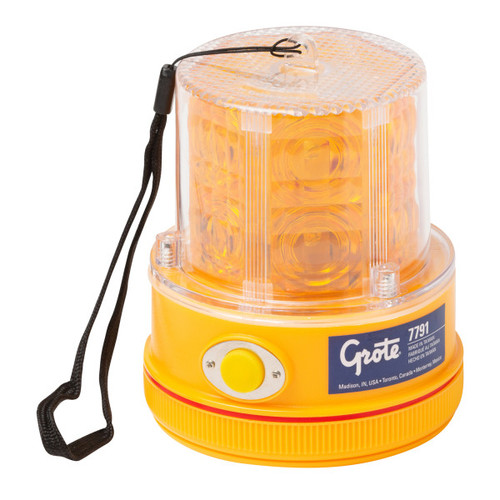 Grote 77913 - Amber Portable Strobe Beacon LED Warning Light, Magnetic Base, Battery Operated