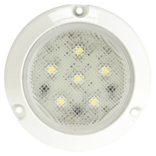 44439C SUPER 44, LED, 6 DIODE, ROUND CLEAR, DOME LIGHT, WHITE FLANGE MOUNT, HARDWIRED, STRIPPED END, 12V