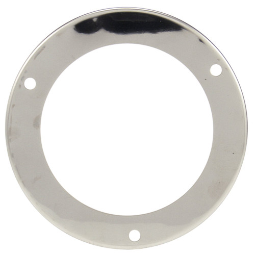 44708 MIRROR FINISH, FLANGE COVER, 4 IN DIAMETER LIGHTS, USED IN ROUND SHAPE LIGHTS, SILVER STAINLESS STEEL, 3 SCREW BRACKET MOUNT