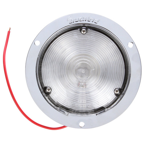 80423C 80 SERIES, HOOK-UP, INCANDESCENT, 1 BULB, ROUND CLEAR, DOME LIGHT, CHROME FLANGE MOUNT, HARDWIRED, STRIPPED END, 12V