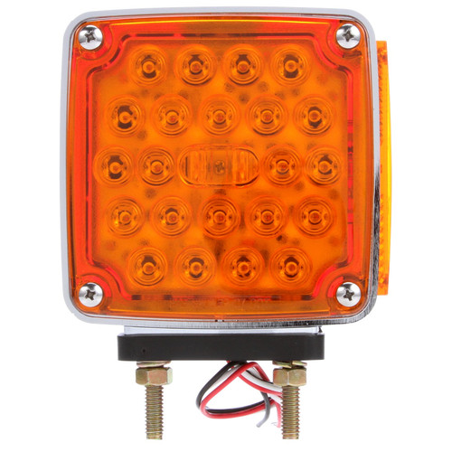 2759 SIGNAL-STAT, LED, RED/YELLOW SQUARE, 24 DIODE, LH, DUAL FACE, VERTICAL MOUNT, SIDE MARKER, 3 WIRE, PEDESTAL LIGHT, 2 STUD, CHROME, STRIPPED END/RING TERMINAL