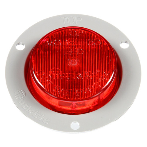 30251R 30 SERIES, LED, RED ROUND, 2 DIODE, MARKER CLEARANCE LIGHT, P3, GRAY POLYCARBONATE FLANGE MOUNT, FIT 'N FORGET M/C, 12V