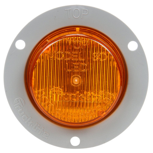 30251Y 30 SERIES, LED, YELLOW ROUND, 2 DIODE, MARKER CLEARANCE LIGHT, P3, GRAY POLYCARBONATE FLANGE MOUNT, FIT 'N FORGET M/C, 12V