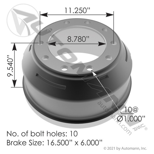 151.6615BA 16.5" X 6" BRAKE DRUM