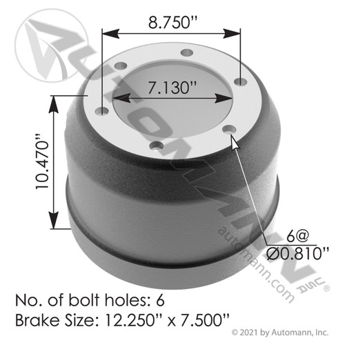 151.27504 BRAKE DRUM 12.25"X7.5" 6HOLE