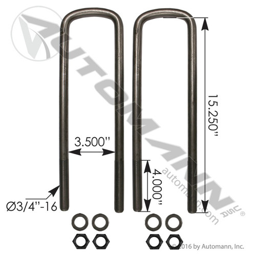 AUBK8353-152 U BOLT KIT PAIR 3/4" X 3.5" X 15.25"