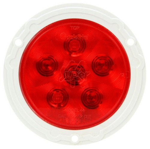 44356R SUPER 44, LED, RED, ROUND, 6 DIODE, STOP/TURN/TAIL, WHITE FLANGE MOUNT, HARDWIRED, STRIPPED END, 12V
