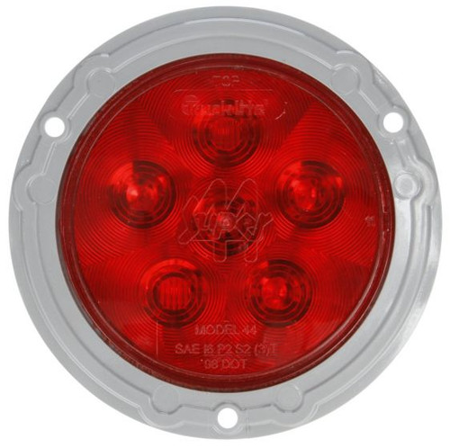 44365R SUPER 44, LED, RED, ROUND, 6 DIODE, STOP/TURN/TAIL, GRAY FLANGE MOUNT, HARDWIRED, FIT 'N FORGET S.S., 12V