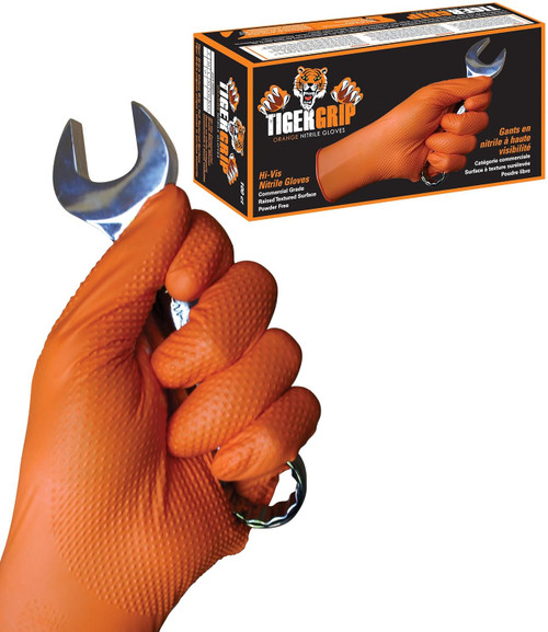 Denco 8845 - Tiger Grip 8-Mil Orange Diamond Texture Latex Gloves, XL, 90/Box