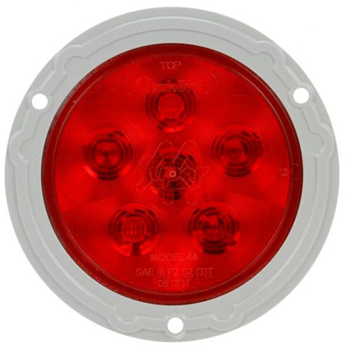 44032R3 SUPER 44, LED, RED, ROUND, 6 DIODE, STOP/TURN/TAIL, GRAY FLANGE MOUNT, FIT 'N FORGET S.S., STRAIGHT PL-3 FEMALE, 12V, KIT, BULK