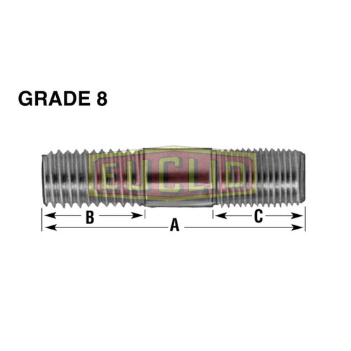 Euclid E-5887 - 2 1/2" Wheel Studs, 9/16"-18 Hub End & 9/16"-12 Wheel End, Standard Studs for Mack