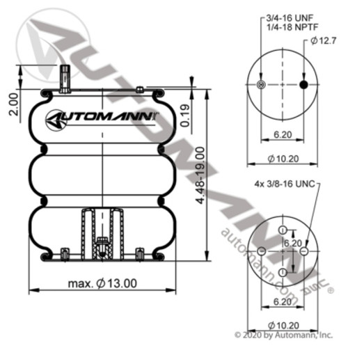 ABSP3B27R-C1314 RIDEWELL TRIPLE CONVOLUTED AIR BAG SPRING