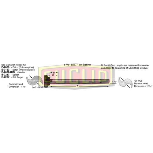 Euclid E-691 - Left Hand Camshaft, Double Groove Journal, 2 7/32" & 2 9/16", for Trailer Axles