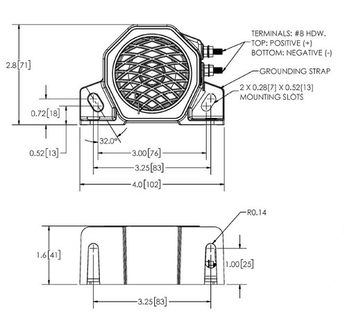Truck-Lite 92901 - Single Sound 98 DB Steam Cleanable Backup Alarm, 2 Screw Bracket Mount, 2 Bolt Terminal 12-24V