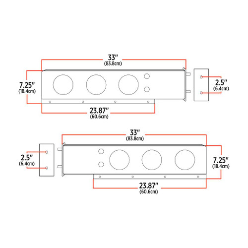 Trux TU-9258 - 33" Flat Top Mud Flap Hanger 2 1/2" Bolt Spacing 6 x 4" Holes Stainless Steel