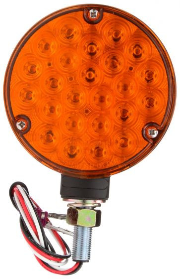 Truck-Lite 80867 - Led Amber Round 24 Diode Single Face 3 Wire Pedestal Light With 1 Stud Black Packard Connector