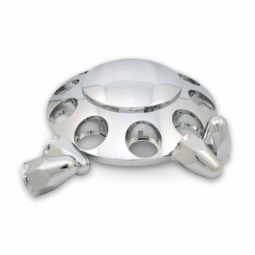 THUB-FRP112 CHROME ABS PLASTIC FRONT AXLE COVER KIT WITH REMOVABLE CENTER CAP & 1 1/2" PUSH-ON NUT COVERS